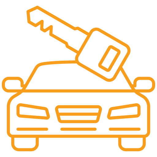 Car with large key and lock symbol representing locksmith services.