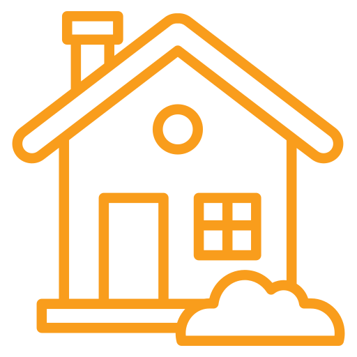 Orange outline of a house with a chimney and window, representing locksmith services.