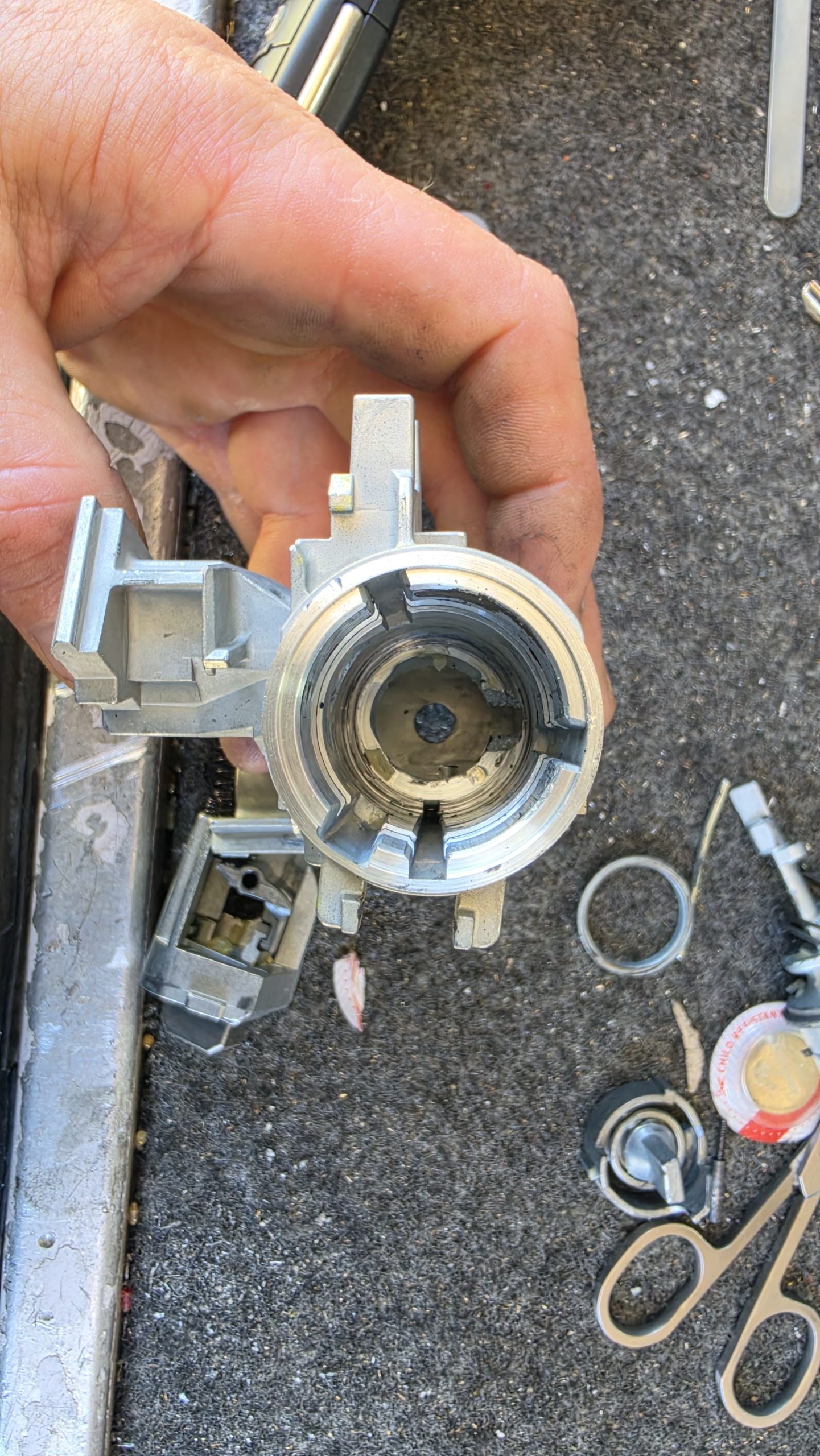 Broken Volkswagen ignition housing component causing jammed ignition barrel